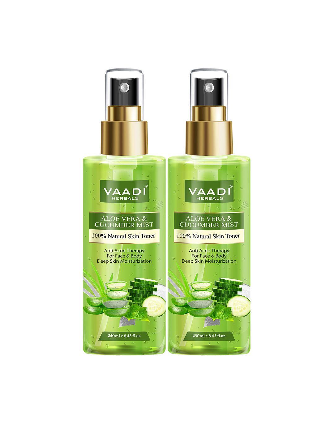 vaadi herbals set of 2 aloe vera & cucumber mists - 100% natural skin toner - 250ml each