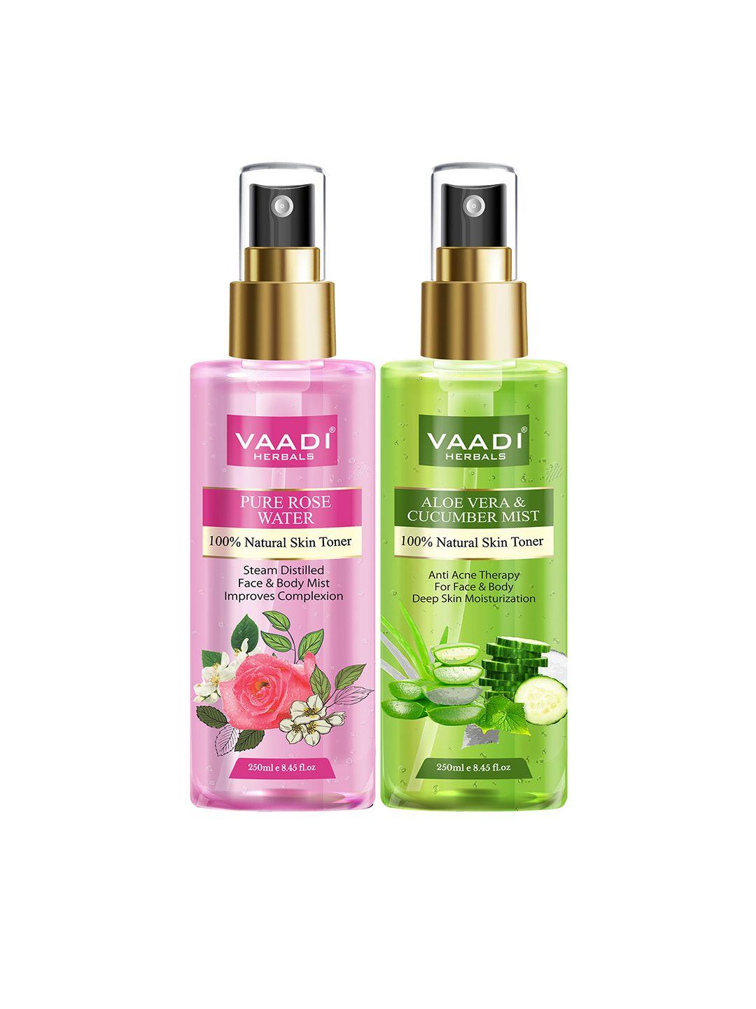 vaadi herbals set of rose water toner & aloe vera cucumber mist - 250ml each