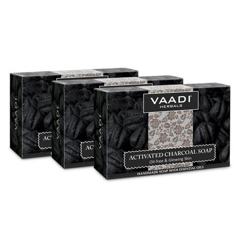 vaadi herbals value pack of 3 activated charcoal soap (3 x 75 g)