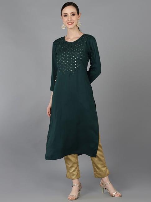 vaamsi green embellished straight kurta