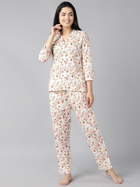 vaamsi off-white cotton printed shirt with pyjamas