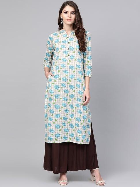 vaamsi beige cotton printed straight kurta