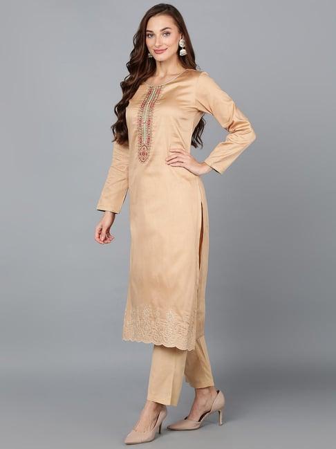 vaamsi beige embroidered kurta pant set with dupatta