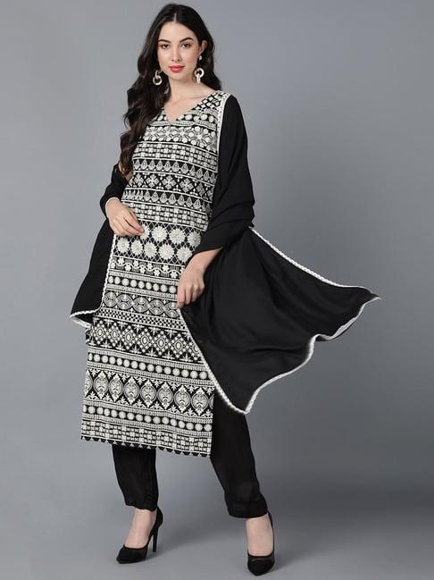 vaamsi black embroidered kurta pant set with dupatta