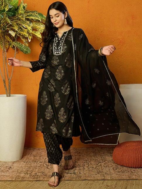 vaamsi black embroidered kurta with pant & dupatta