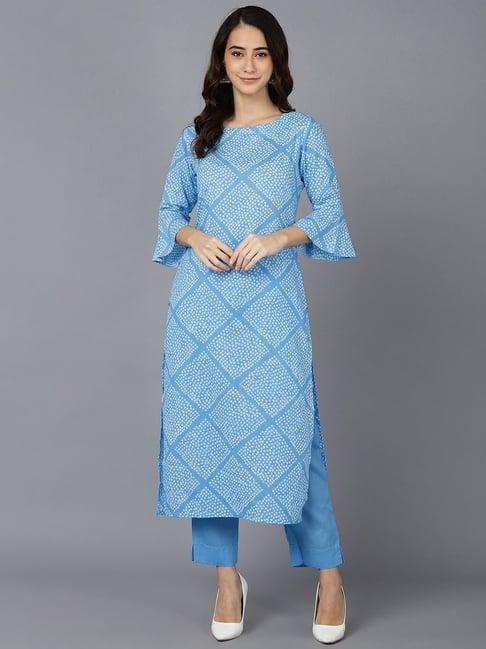 vaamsi blue cotton printed straight kurta