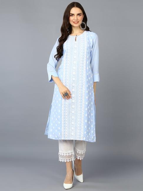 vaamsi blue embroidered straight kurta
