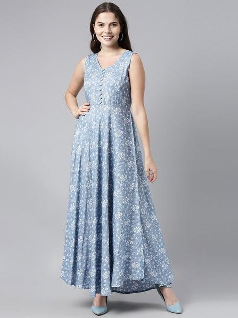 vaamsi blue floral print maxi dress