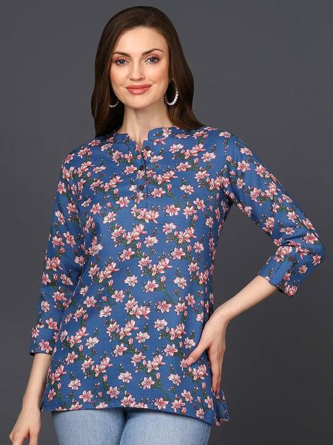 vaamsi blue floral print tunic