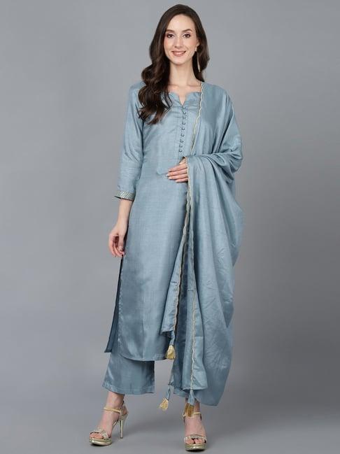 vaamsi blue kurta palazzo set with dupatta