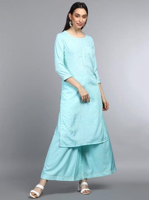 vaamsi blue printed kurta palazzo set