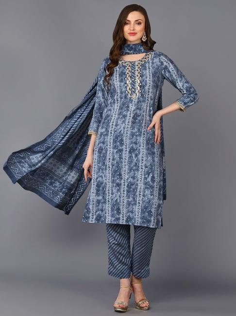 vaamsi blue printed kurta pant set with dupatta