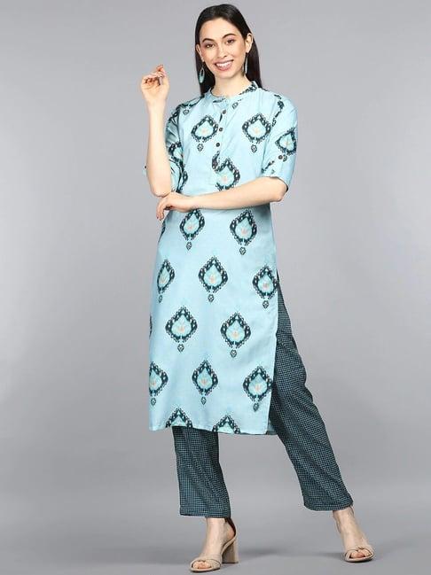 vaamsi blue printed kurta pant set