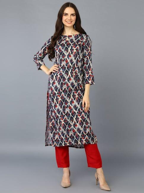 vaamsi blue printed straight kurta