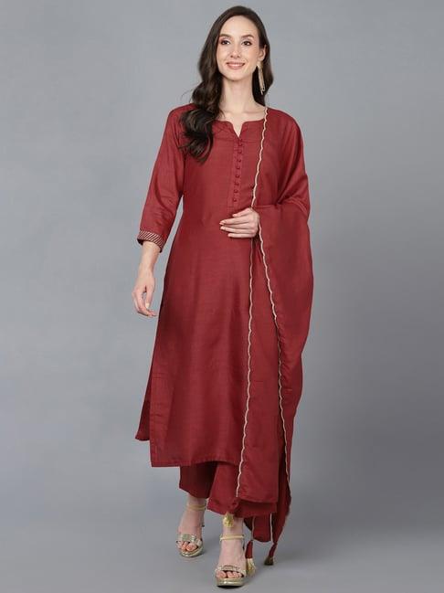 vaamsi brown kurta palazzo set with dupatta