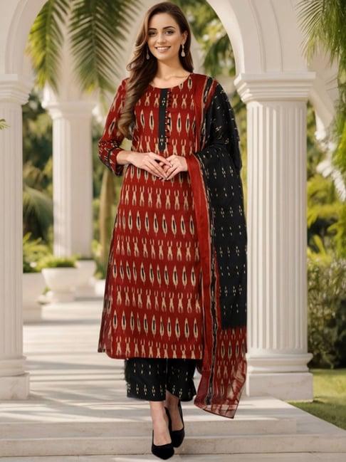 vaamsi brown printed kurta pant set with dupatta