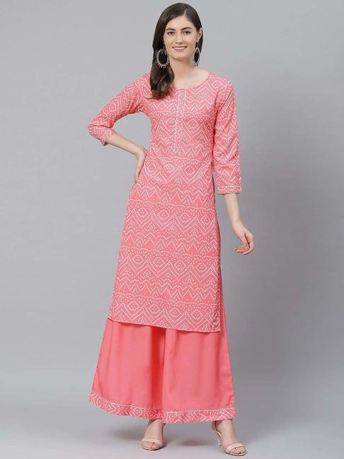 vaamsi coral bandhani print kurta palazzo set