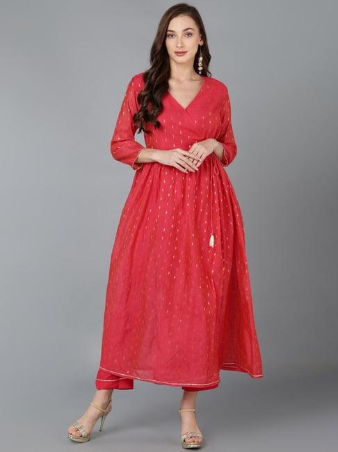 vaamsi coral woven pattern kurta pant set