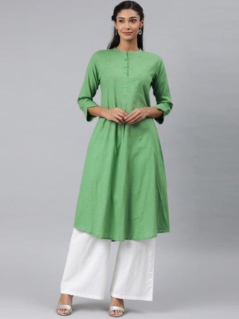 vaamsi green cotton a line kurta