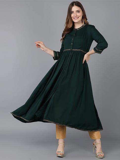 vaamsi green cotton anarkali kurta