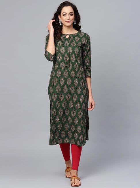 vaamsi green cotton printed straight kurta