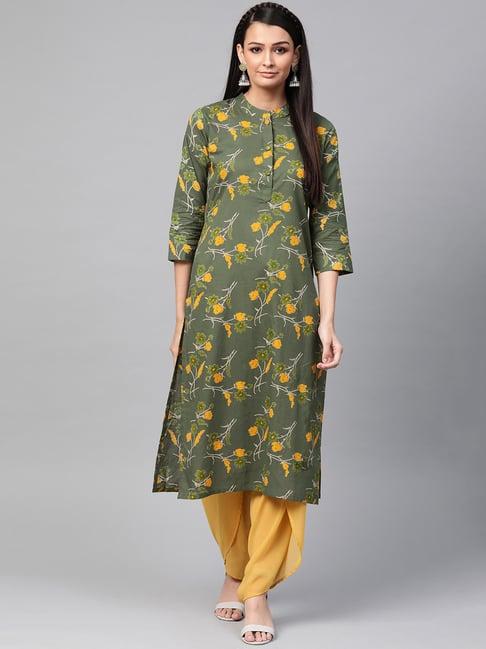 vaamsi green cotton printed straight kurta