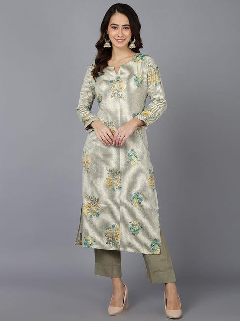 vaamsi green cotton printed straight kurta