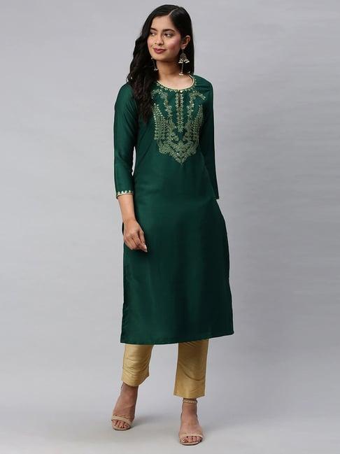 vaamsi green embellished straight kurta