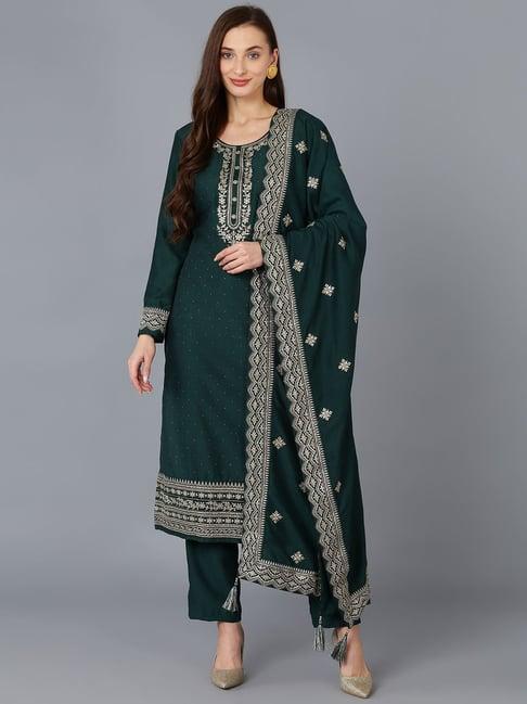 vaamsi green embroidered kurta pant set with dupatta