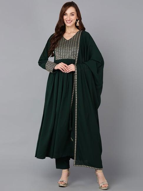 vaamsi green embroidered kurta pant set with dupatta