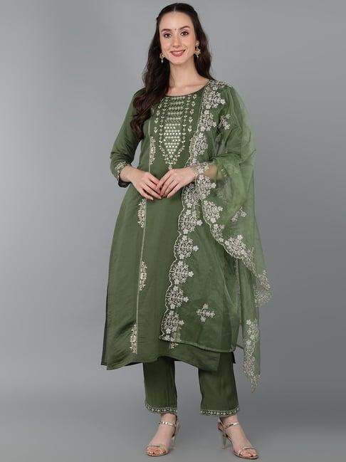 vaamsi green embroidered kurta pant set with dupatta