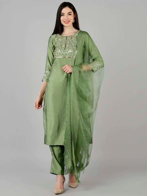 vaamsi green embroidered kurta pant set with dupatta