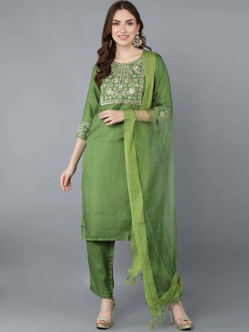 vaamsi green embroidered kurta pant set with dupatta