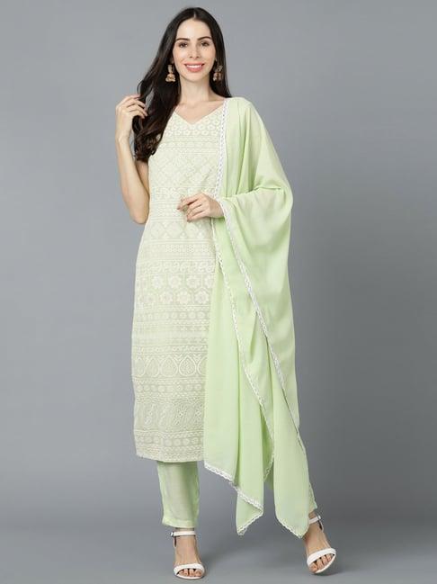 vaamsi green embroidered kurta pant set with dupatta