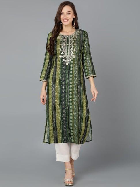 vaamsi green embroidered straight kurta