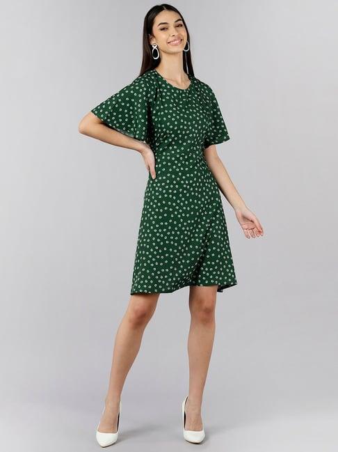 vaamsi green printed a-line dress