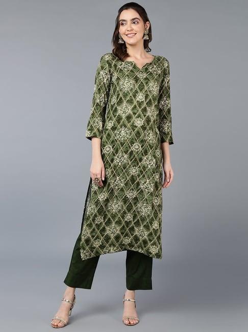 vaamsi green printed straight kurta