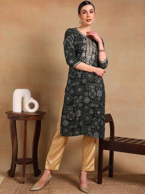 vaamsi green printed straight kurta