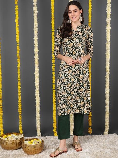 vaamsi green rayon printed straight kurta