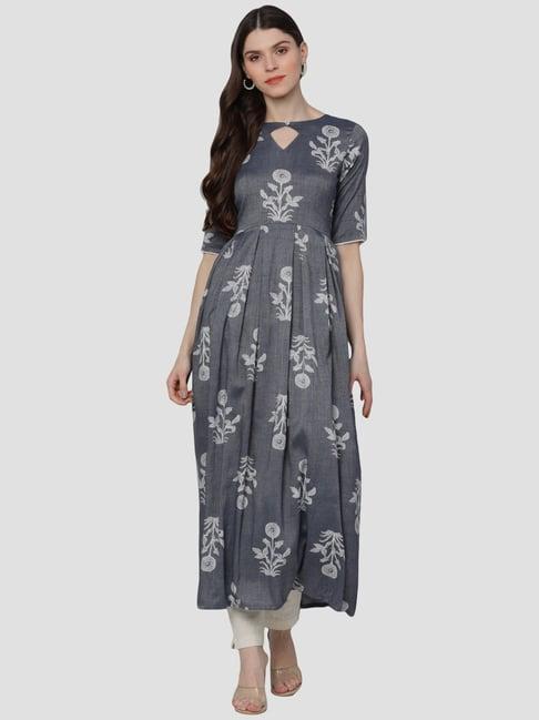 vaamsi grey printed a line kurta