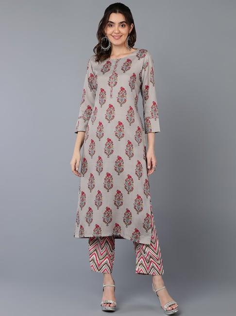 vaamsi grey printed kurta pant set