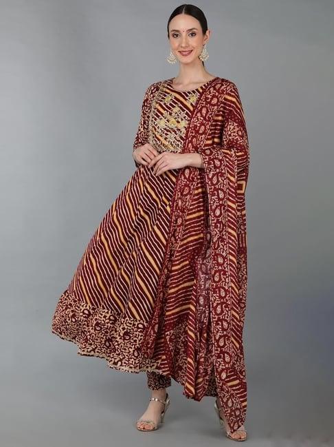 vaamsi maroon embroidered kurta pant set with dupatta