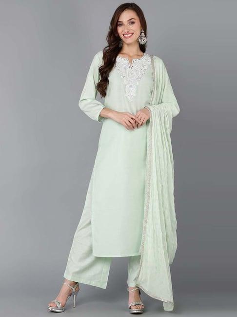 vaamsi mint green embroidered kurta palazzo set with dupatta