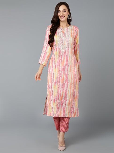 vaamsi multicolored embroidered straight kurta