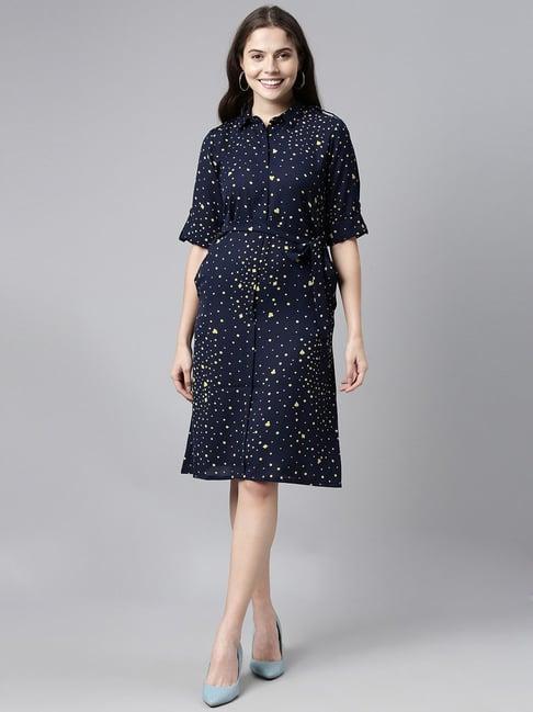 vaamsi navy printed a-line dress