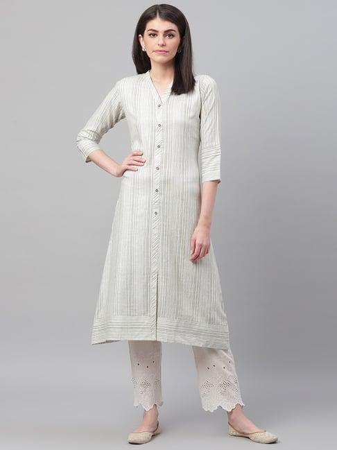 vaamsi off-white cotton striped a line kurta