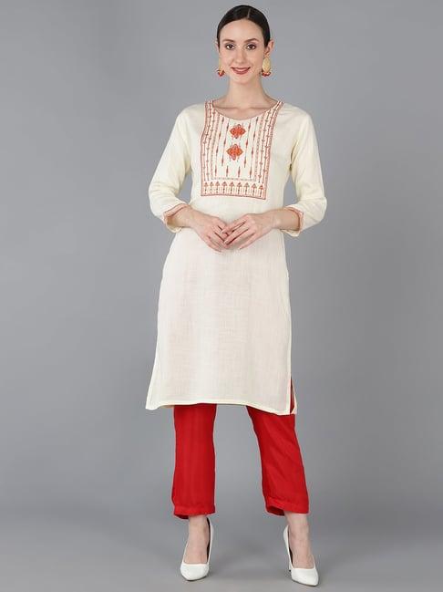 vaamsi off-white embroidered straight kurti