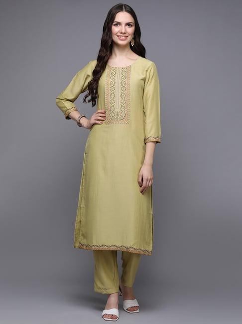 vaamsi olive green printed straight kurta