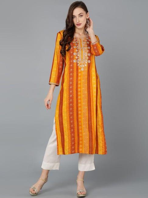 vaamsi orange & rust embroidered straight kurta