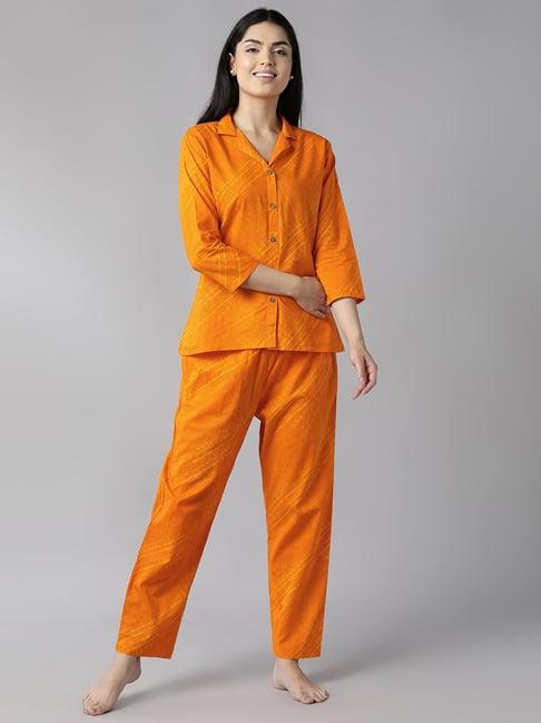 vaamsi orange cotton printed shirt with pyjamas